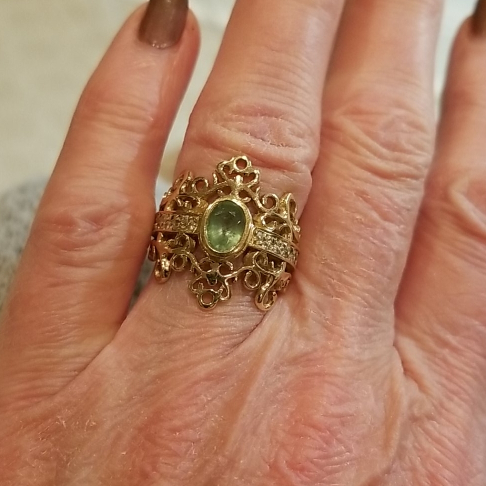 Prasiolite green 14kt gold ring